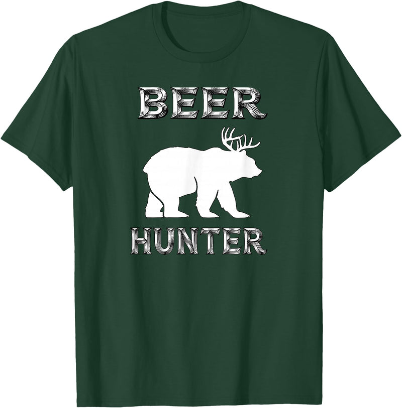 funny Beer Hunter shirt Funny Bear Deer BEER Hunting Tee Shirt T-Shirt - Dark Green