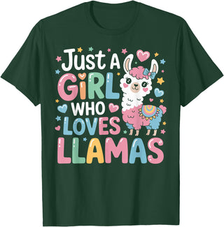 Funny Adorable Llama Lover Just a Girl Who Loves Cute Llamas Gifts for Girls Kids T-Shirt - Dark Green