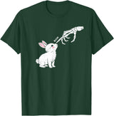 Cute Skeleton Hand Boop Bunny Rabbit Funny Easter Day T-Shirt in Dark Green