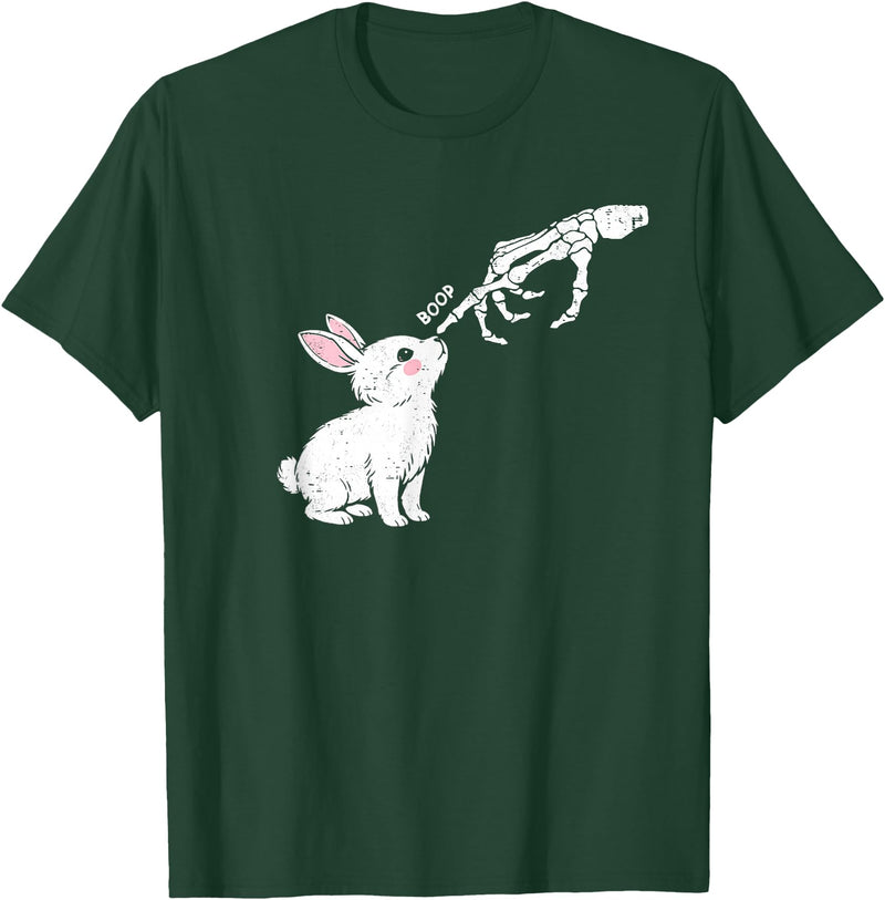 Cute Skeleton Hand Boop Bunny Rabbit Funny Easter Day T-Shirt in Dark Green