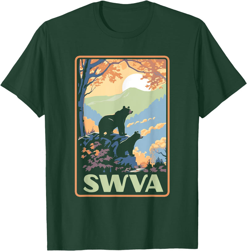 Giant Step Design Co. SWVA Southwest Virginia Black Bears Vintage Parks Poster T-Shirt - Dark Green