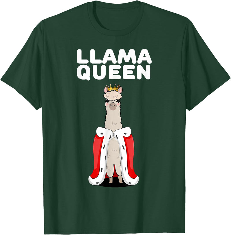 Womens Llama Shirts for Girls Llama Queen | Girls Llama Tshirt | Womens Llama T-Shirt - Dark Green