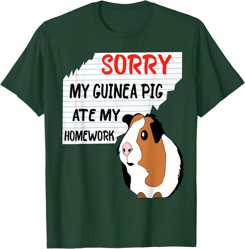 Funny Back to School Sorry My Guinea Pig Ate My Homework School Funny Guinea Pig T-Shirt - Dark Green