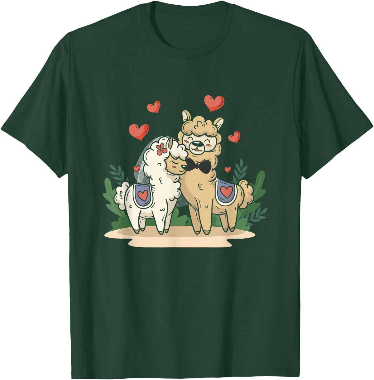 Llama Bride and Groom Wedding Matching Couple Llama Bride and Groom Wedding Art Matching Couple Loving T-Shirt - Dark Green