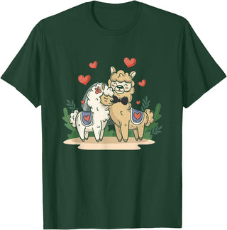 Llama Bride and Groom Wedding Matching Couple Llama Bride and Groom Wedding Art Matching Couple Loving T-Shirt - Dark Green