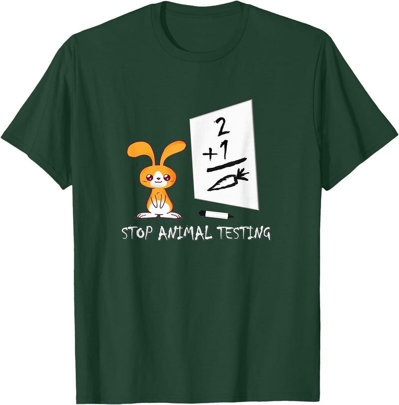 Cute Rabbit Bunny Stop Animal Testing Funny Kawaii T-Shirt in Dark Green