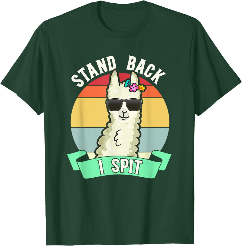 Retro Sunset Llama Spitter Joke Girls Boys Toddler Funny Llama Lover Stand Back I Spit Cute Llamas Spitting Pet T-Shirt - Dark Green
