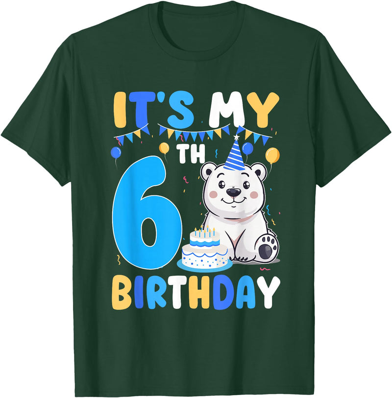 6th Birthday Polar Bear Lover Gift It's My 6th Birthday Polar Bear Themed Party 6 Year Old T-Shirt - Dark Green