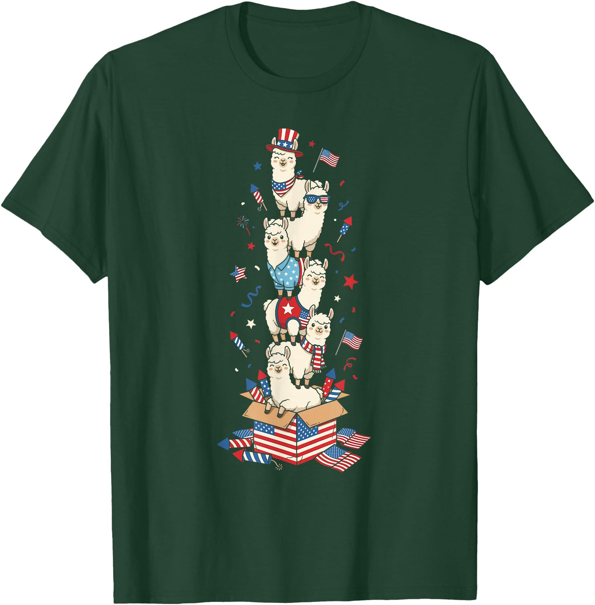 Llama Lovers USA Patriotic Outfits for Women Men Funny Llama American USA Flag Memorial Day 4th of July T-Shirt - Dark Green