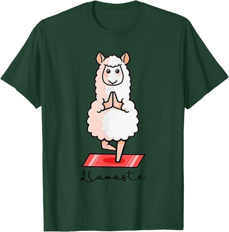 Dibba Designs Llamaste Llama Alpaca Yoga Exercise Fitness Gym Workout T-Shirt - Dark Green