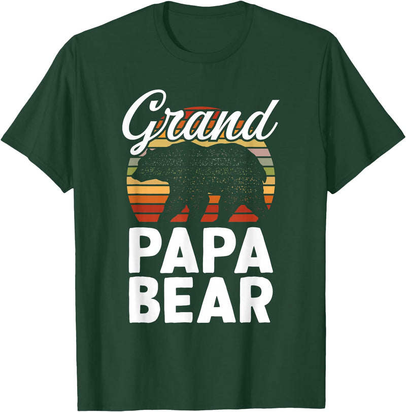 Crazy Grandpa Apparel & Gifts Fun Grandpa Animal Sunset Graphic - Grandpapa Bear T-Shirt - Dark Green