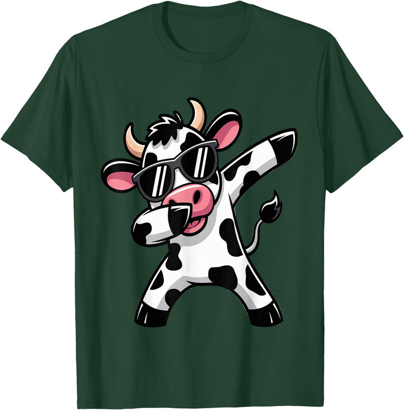 Funny Dabbing Cow Design Ls Dabbing Cow Farm Animal Cow Lover Farming T-Shirt - Dark Green
