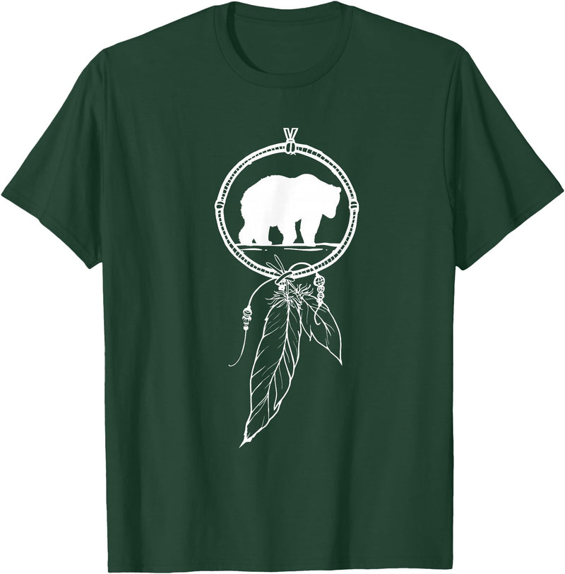 American Indian Shirts by CrushRetro Native American Dreamcatcher Bear Women Men Kids T-Shirt - Dark Green
