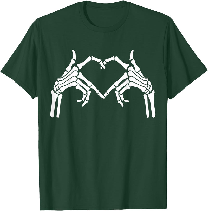 Skeleton Hand Halloween Trendy Novelty Graphic Art Skeleton Hands Heart Sign Halloween Tops T-Shirt - Dark Green