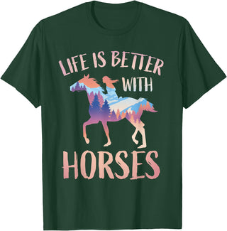 Horse Riding Gifts For Girls And Women Horse Rider - Life Is Better With Horses T-Shirt - Dark Green