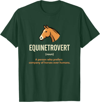 Horse Equine Equinetrovert Equestrian Lover Kid Fo Equinetrovert Funny Horse Definition Kids Horse Lover Equesn T-Shirt - Dark Green