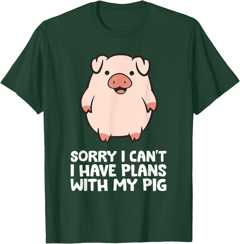 Pig Lover and Pig Farmer Gifts And Tees Pig Owner Pig Farmer Sorry I Can't I Have Plans With My Pig T-Shirt - Dark Green
