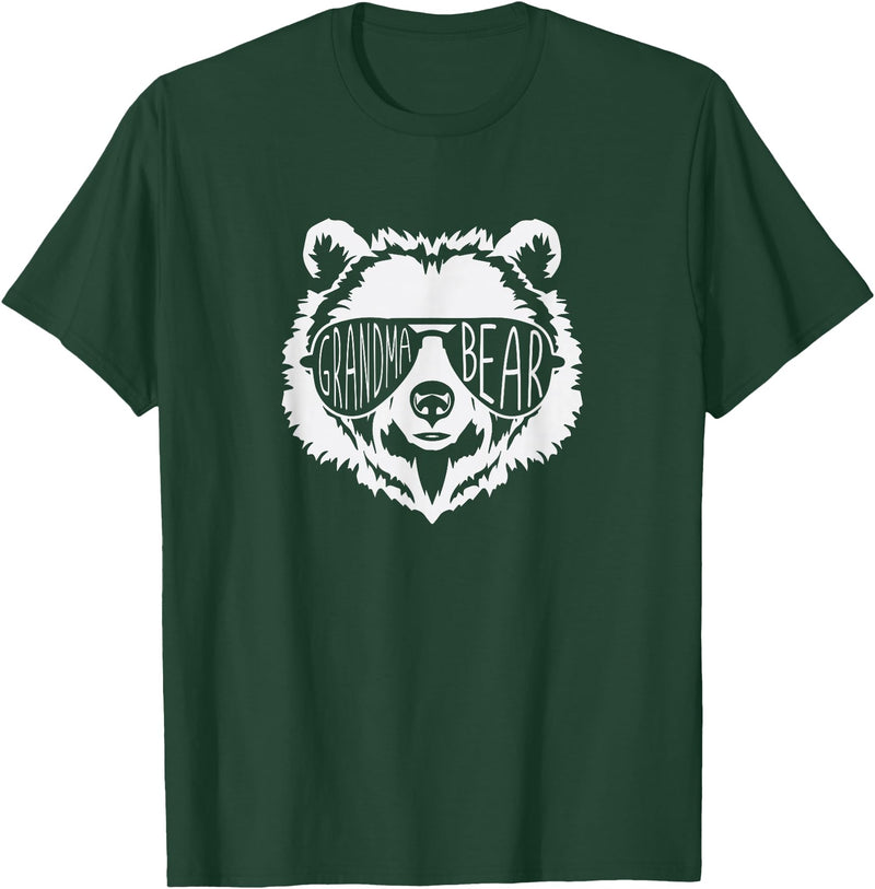 grandma Bear Family Apparel Grandma Bear Face with Sunglasses T-Shirt - Dark Green
