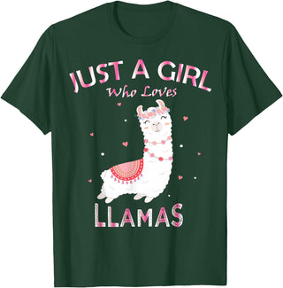 Just A Girl Who Loves Llamas Gift Shirt Just A Girl Who Loves Llamas T-Shirt Gift For Llama Gift Tee T-Shirt - Dark Green