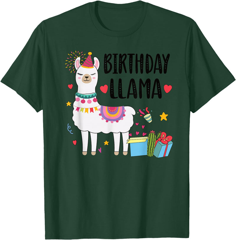 Matching Llama Birthday Party Supplies Birthday Llama Girl Birthday Party Llama Birthday Outfit T-Shirt - Dark Green