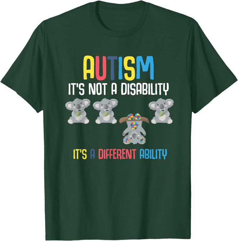 Autism Awareness Gifts Cute Koala Bears Its A Different Ability Autism Awareness T-Shirt - Dark Green
