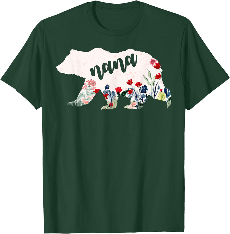 Nana Shirts By No1 Tees Nana Bear Shirt - Nana Bear Water Color Flower Grandma T-Shirt - Dark Green