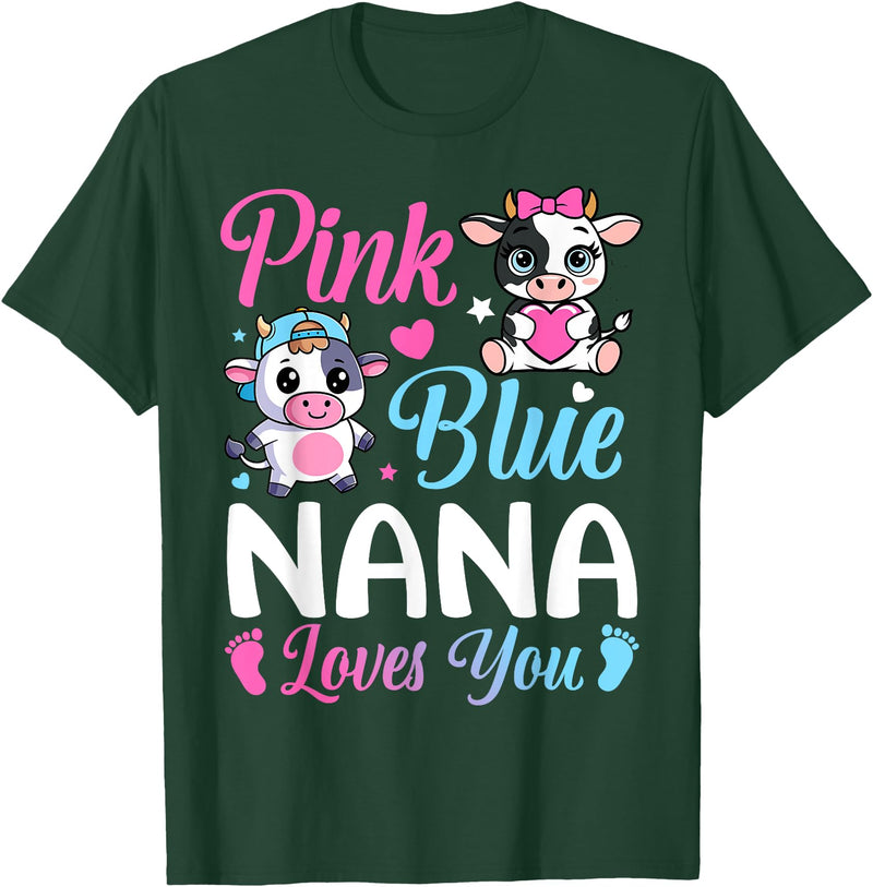 Cow Baby Shower Announcement Family Matching Tees Pink Or Blue Nana Loves You Cow Gender Reveal Family T-Shirt - Dark Green