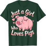 Funny Pig Lovers Pig Cute Just A Girl Who Loves Pigs T-Shirt - Dark Green