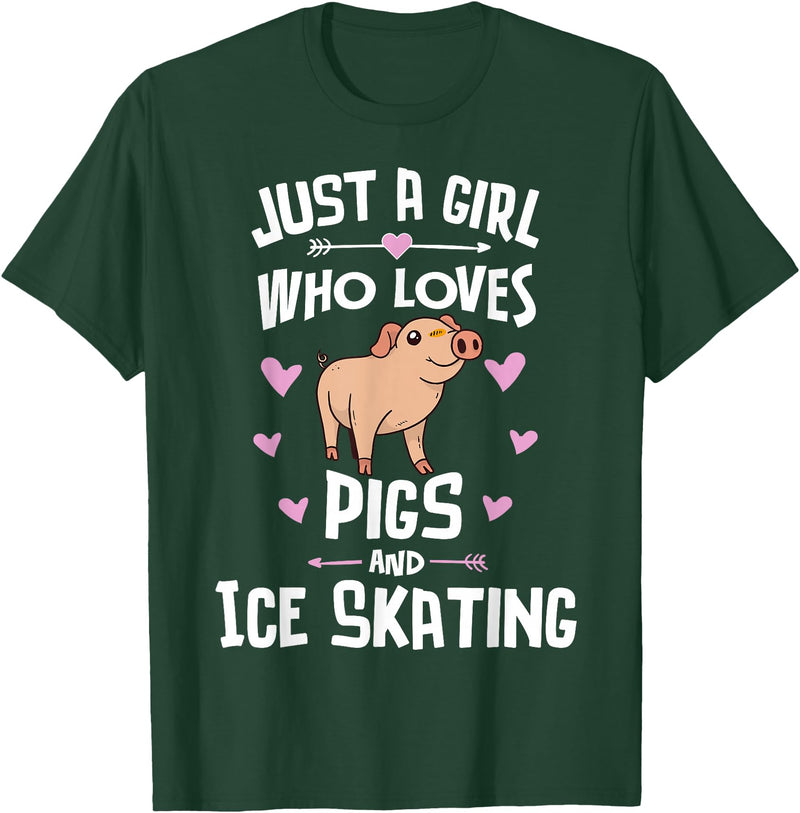 Pigs Memme Pigs And Ice Skating Gifts for Girls Women T-Shirt - Dark Green