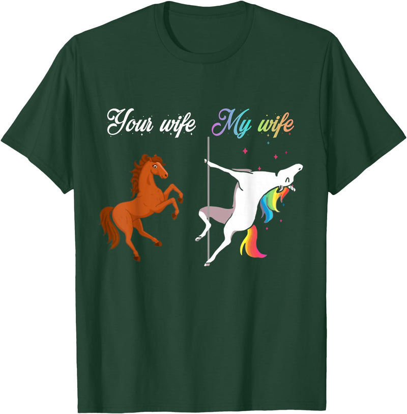 Funny Horse And Unicorn Pole Dancing Tee Your Wife Horse And My Wife Unicorn Funny Pole Dancing Gift T-Shirt - Dark Green