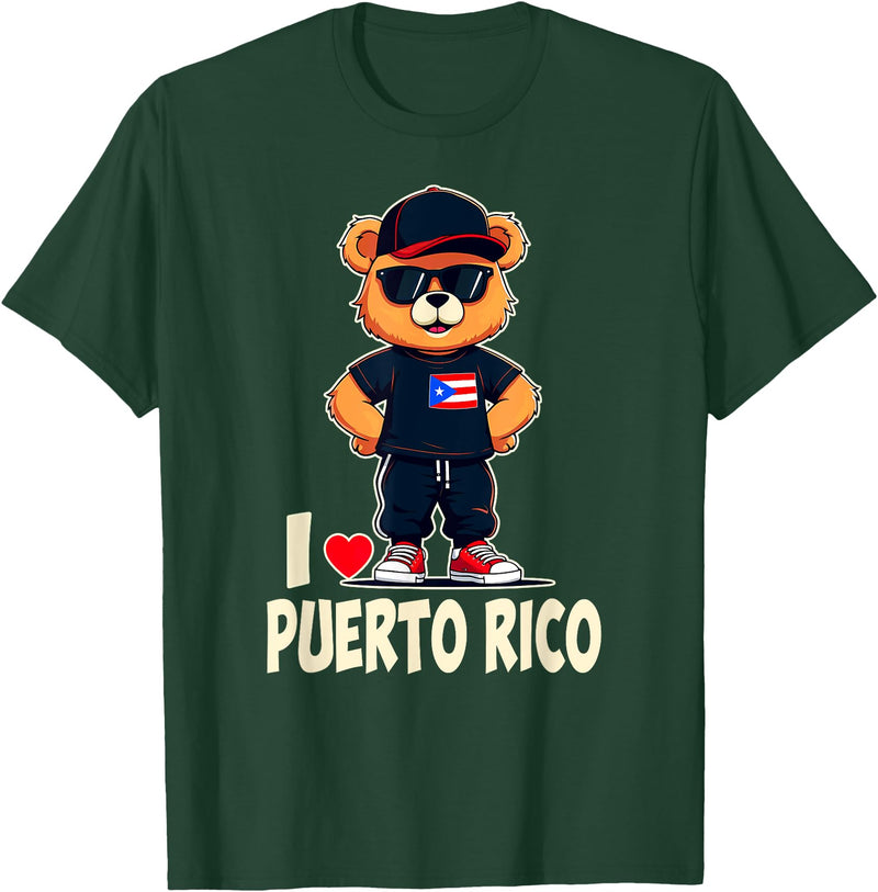 Puerto Rican Teddy Bear Breakdance Rapper Puerto Rican Flag Teddy Bear I Love Puerto Rico T-Shirt - Dark Green