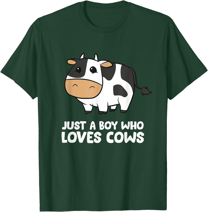 Funny Cow Lover Gifts Just a Boy Who Loves Cows T-Shirt - Dark Green