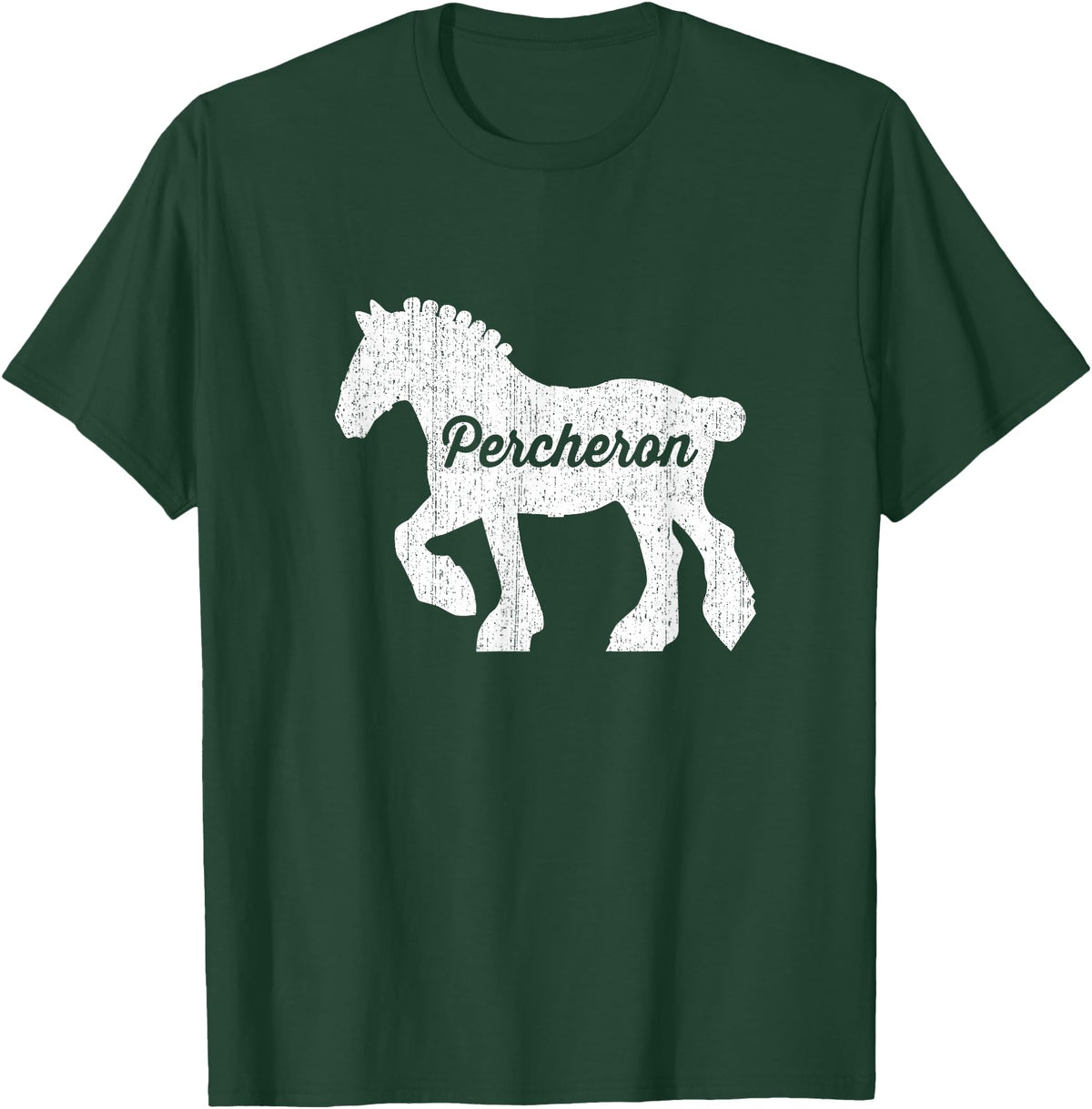 Angry Ant Graphics - Percheron Horse Distressed Silhouette of Percheron Draft Horse T-Shirt - Dark Green