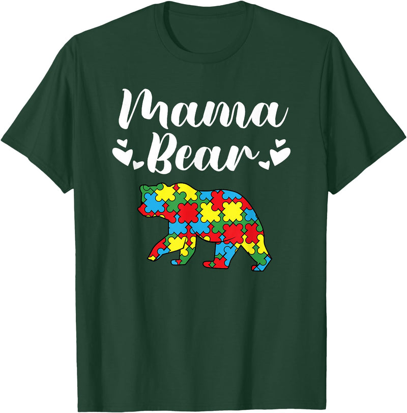 Mama Bear Autism Awareness Mom Puzzle Clothing Co Autism Awareness Mama Bear Proud Autistic Mom T-Shirt - Dark Green