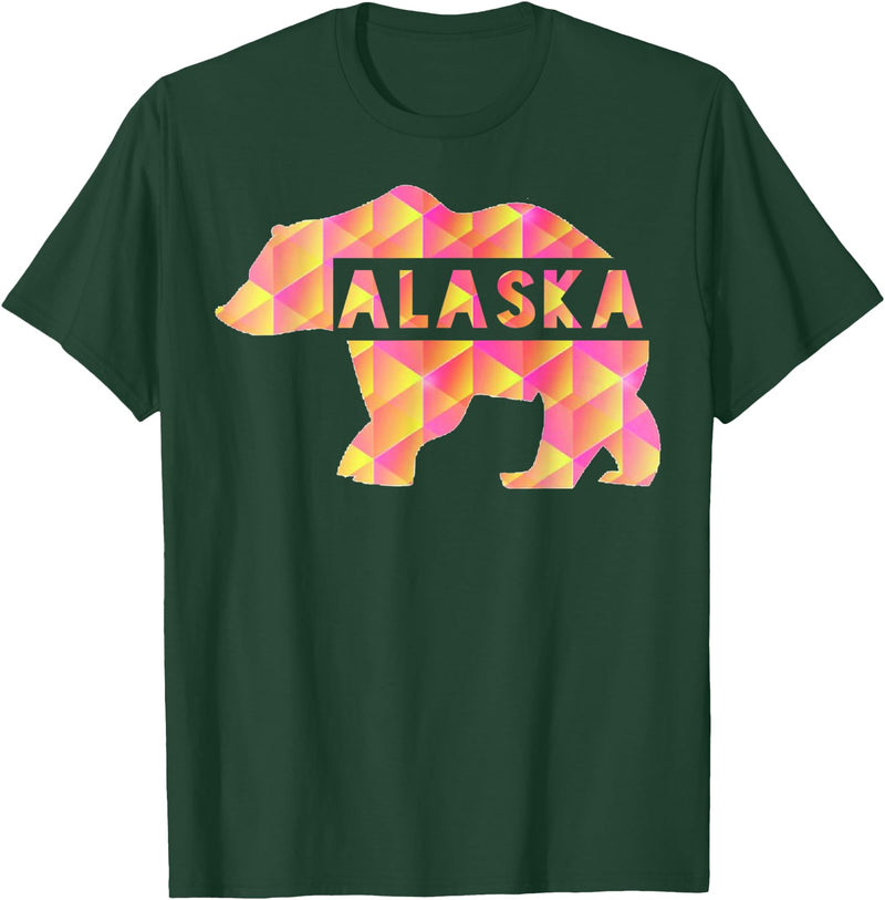 Proud Alaskan Bear Art Alaska State Pride Proud Alaskan Pink Grizzly Bear T-Shirt - Dark Green