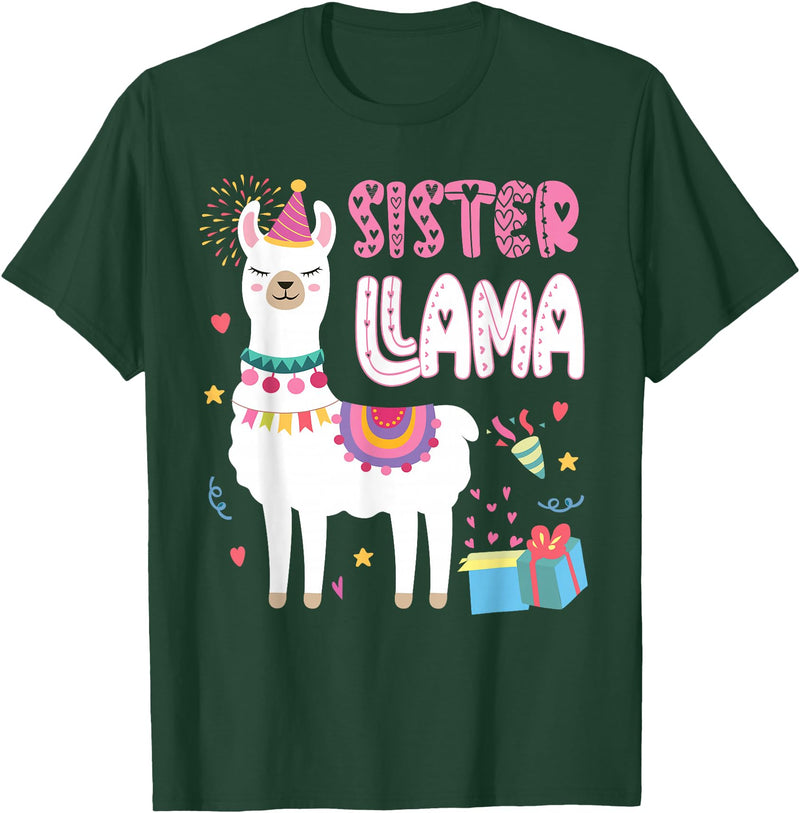 Family Matching Llama Birthday Party Supplies Sister Llama Sister Of The Birthday Llama Birthday T-Shirt - Dark Green