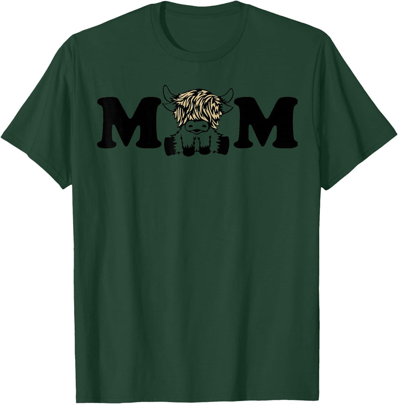 Highland Cattle Corner Messy Bun Life Hair Glasses highland cow mom T-Shirt - Dark Green