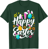 Funny Happy Easter Eggs with Easter Bunny Rabbit Ears T-Shirt in Dark Green