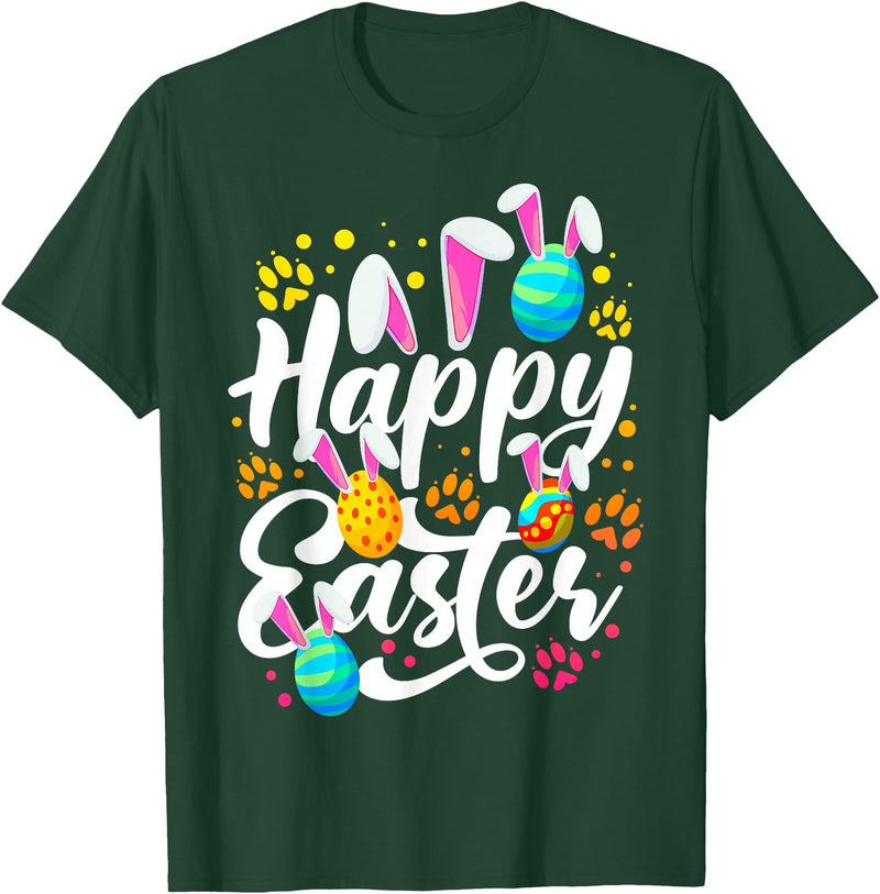 Funny Happy Easter Eggs with Easter Bunny Rabbit Ears T-Shirt in Dark Green