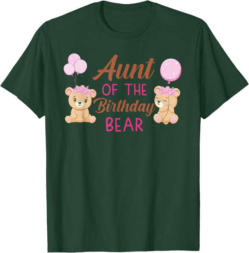 Family Birthday Bear Gifts Aunt of The Birthday for Girl Bear 1st Birthday Party Girl T-Shirt - Dark Green