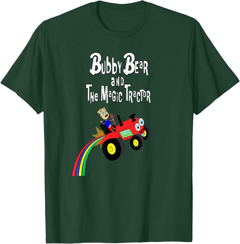 Strange Planet Apparel Bubby Bear and the Magic Tractor T-Shirt - Dark Green