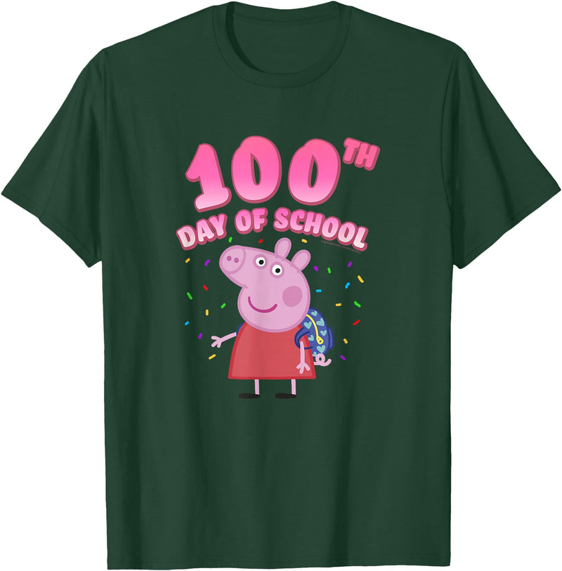 Peppa Pig 100th Day Of School Celebration Confetti T-Shirt - Dark Green