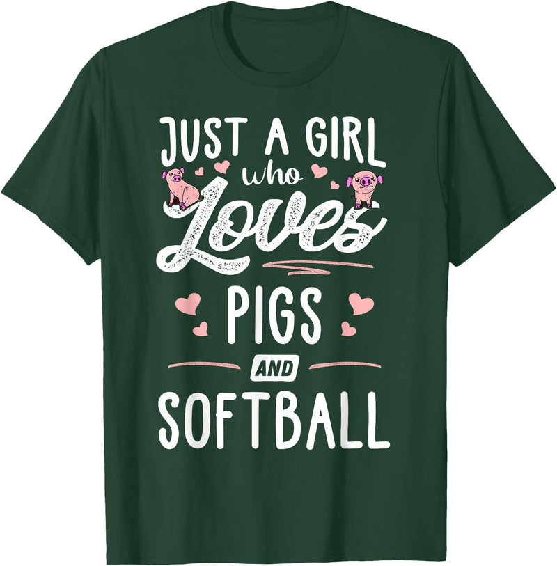 Pigs Memme Just A Girl Who Loves Pigs And Softball Gift Women T-Shirt - Dark Green