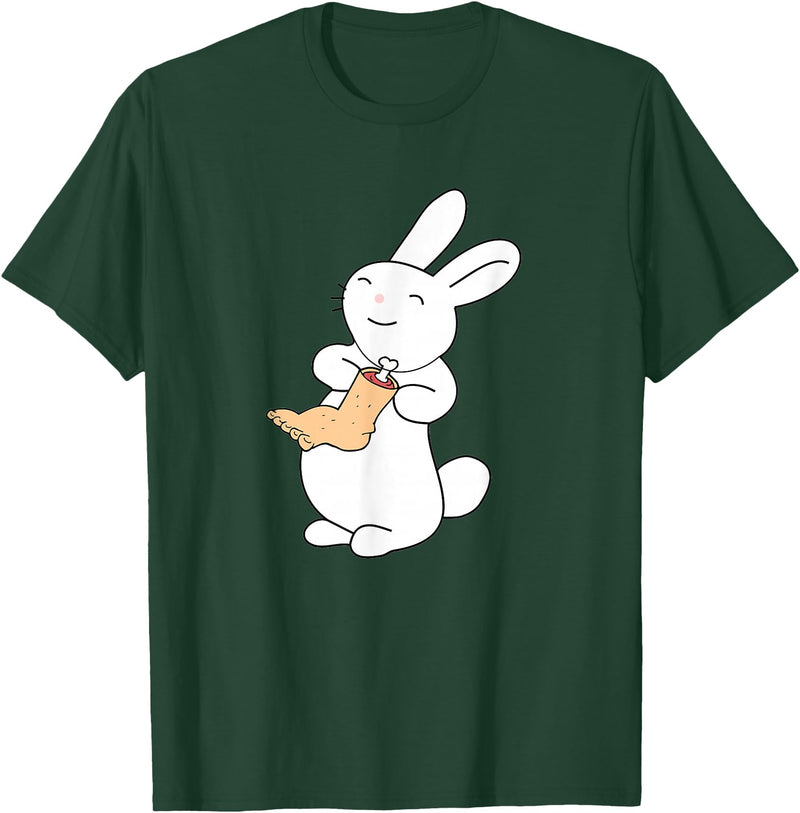 Lucky White Rabbit Human Foot T-Shirt in Dark Green