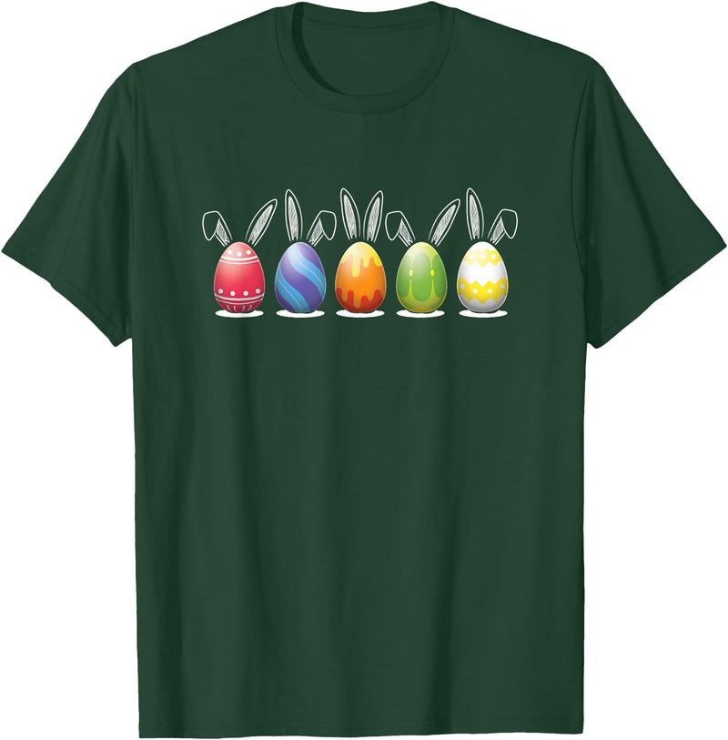 Cute Easter Eggs Bunny Rabbit Ears Kids Adult T-Shirt in Dark Green