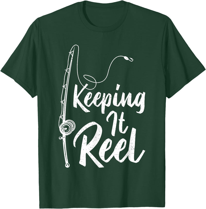 Keeping It Reel Fishing Gifts Fishing Pole Keeping it Reel Joke Funny Fish T-Shirt - Dark Green
