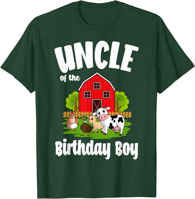 Birthday Boy Farm Animal Theme Uncle Of The Birthday Boy Farm Animal Bday Party Celebration T-Shirt - Dark Green