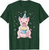 Funny Party Animals Cute Pink Pig Party Hat 50th Birthday Cupcake Gift T-Shirt - Dark Green