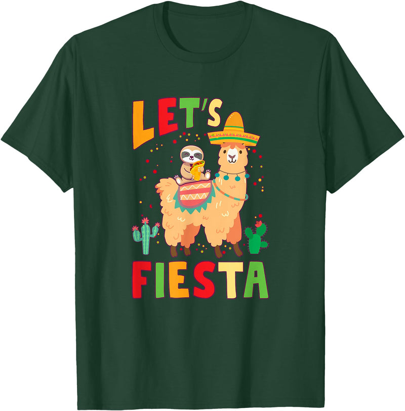 Funny Sloth And Llama Let's Fiesta Cinco De Mayo Sloth And Llama Let's Fiesta Cinco De Mayo Mexican Party T-Shirt - Dark Green