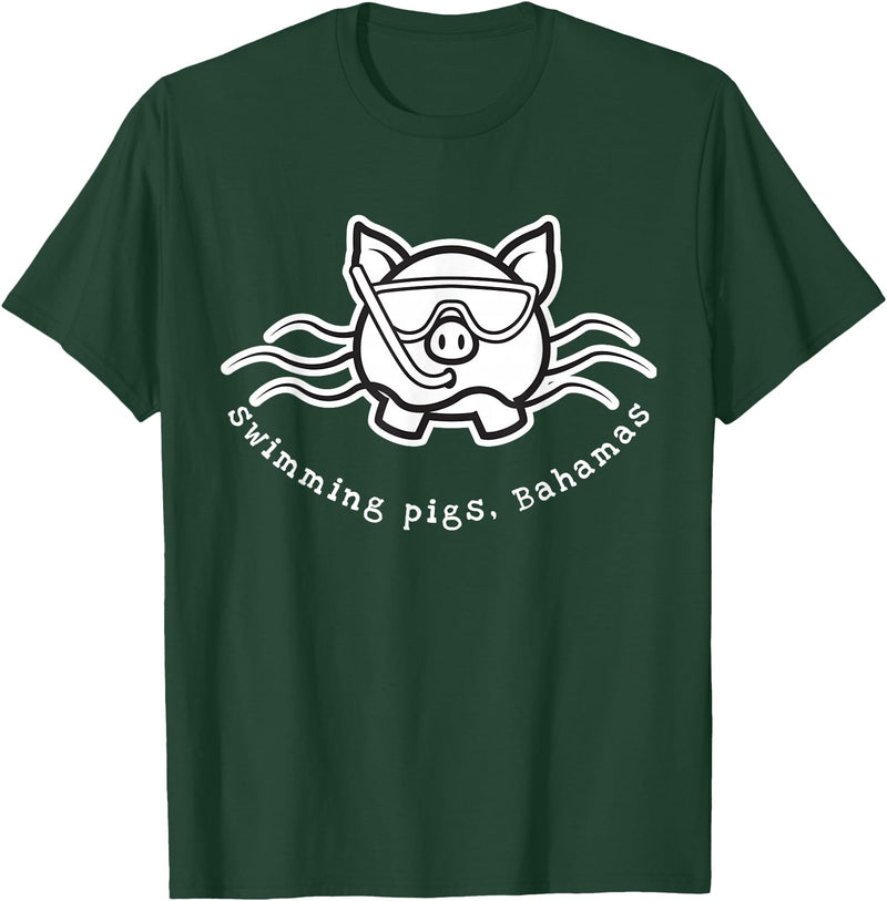 Bahamas Swimming Pigs Bahamas Swimming Pig with Mask and Snorkel T-Shirt - Dark Green